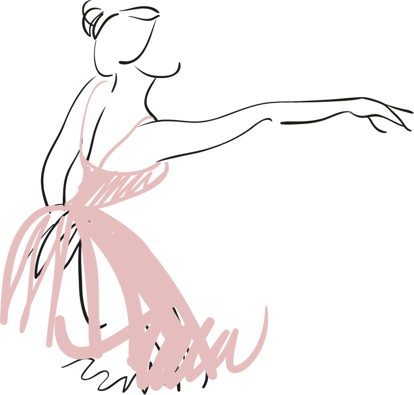 Illustration d'une femme qui danse avec un robe rose.